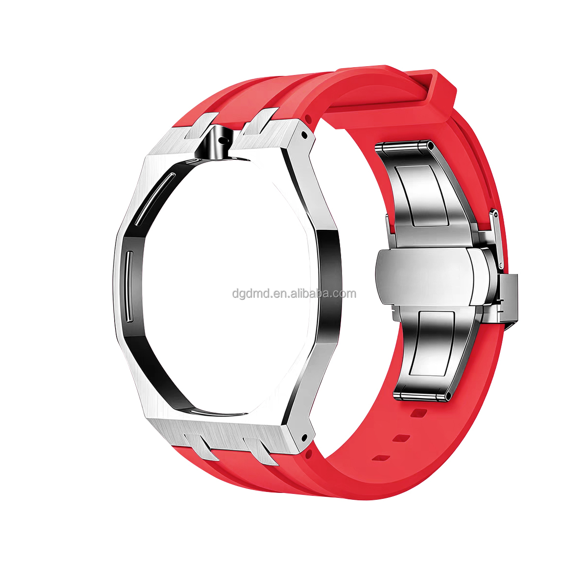 Boîtier argenté 12H + bracelet rouge