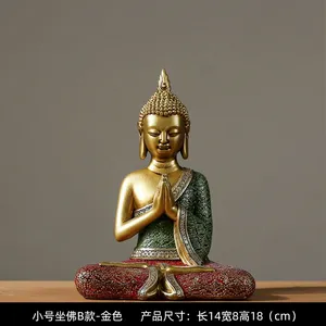 Zen tarzı tayland buda heykeli bahçe ev dekorasyon için reçine heykel altın Fengshui servet şanslı gülüyor buda heykeli