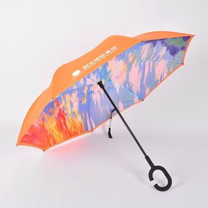 防风倒倒车车伞防紫外线大C型手柄双层贴雨伞 - Product Image 2