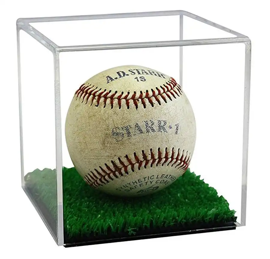 Fond de gazon acrylique Baseball vitrine fabriqué à la main Plexi Tennis Softballs boîte à collectionner Baseballs Cube