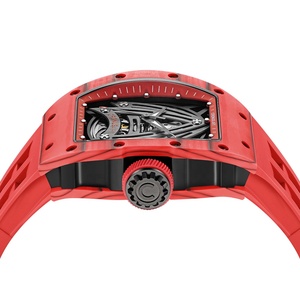 New Classic Red Carbon Fiber Case Mechanical Watch Synthetic Sapphire Crystal Glass Luminescent Hands Rubber Band - Product Image 3