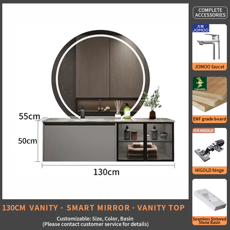 130Rock Slab Ceramic Basin+smart mirror