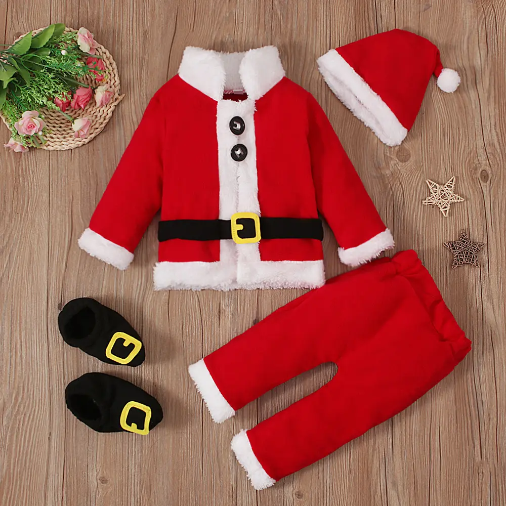 2023 invierno Navidad ropa de bebé con sombrero 4 unids/set Santa disfraz bebé niños conjuntos de ropa