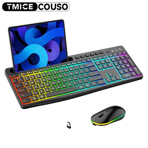 Ratón de teclado recargable de 2,4 Ghz con soporte para tableta de teléfono Combo de teclado y ratón inalámbrico silencioso RGB silencioso para computadora, PC - Product Image 1