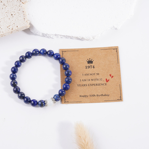 New Mom Mommy <span class=keywords><strong>50th</strong></span>/60th/70th Purple Emperor Stone Lapis Lazuli Natural Stone Beaded Bracelet with Cards for Happy Birthday <span class=keywords><strong>Gifts</strong></span>
