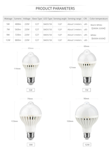 Светодиодная лампа с датчиком движения, 85-265 В, 5 Вт, 7 Вт, 9 Вт, 12 Вт - Product Image 3