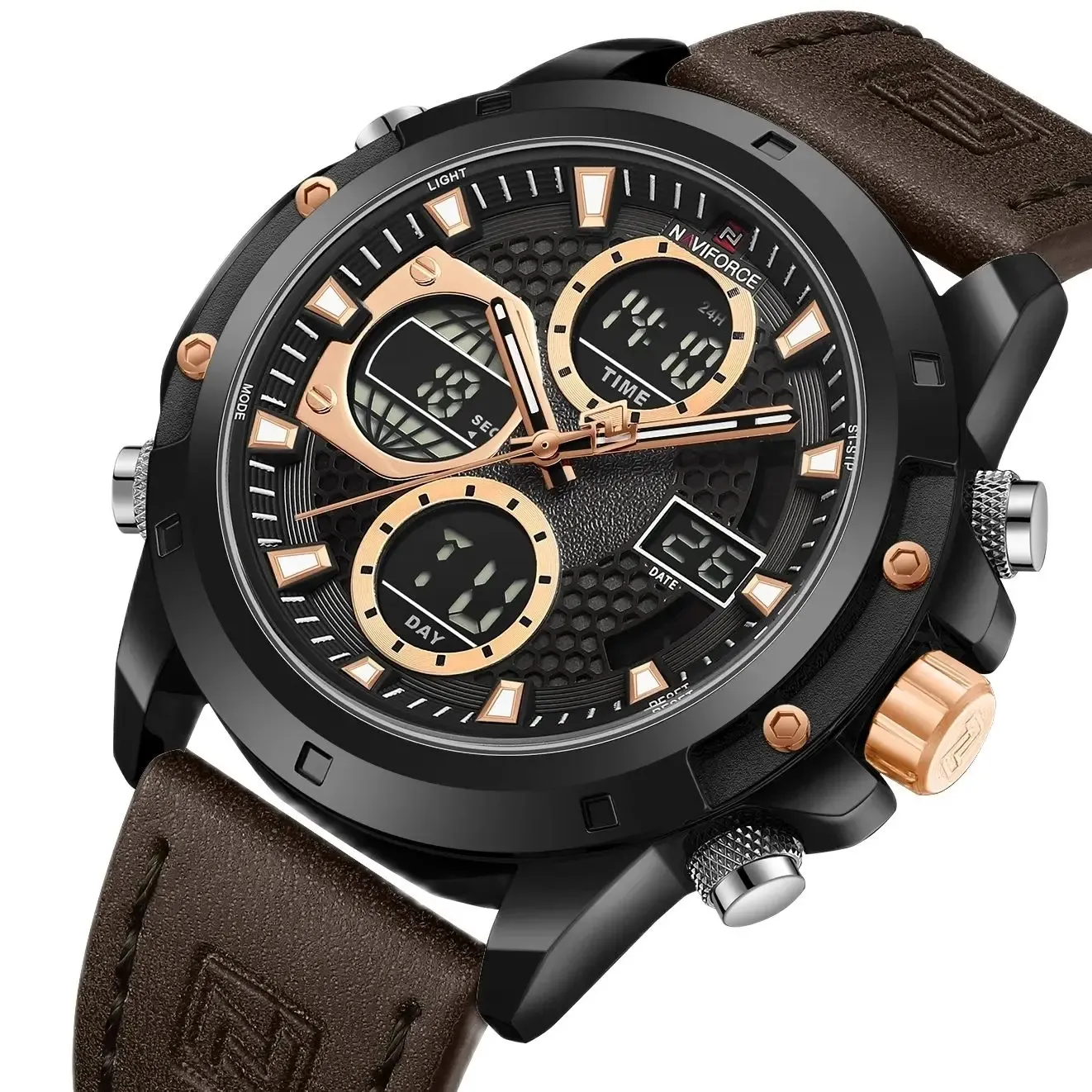 NAVIFORCE jam tangan Digital LED pria, arloji desain baru multifungsi tahan air untuk pria 9225