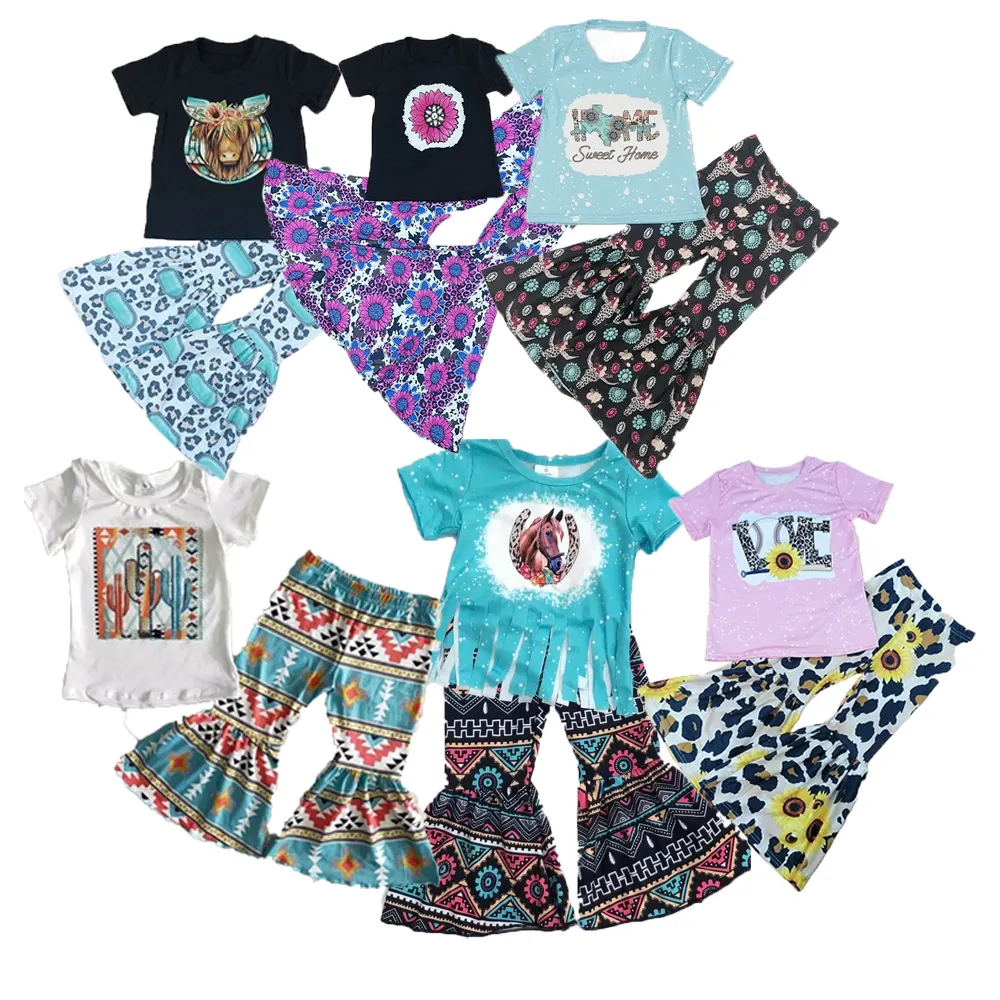 Conjunto de roupas de verão infantil, blusa e blusa para meninas conjunto de roupas para bebês meninas seda leite conjunto de roupas cowboy ocidental roupas para crianças