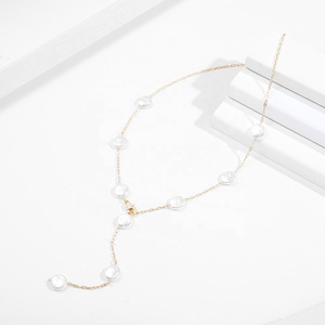 Fashion Pearls Flat Bead <strong>Chain</strong> on the Necklace for Women Gold Color Long <strong>Chain</strong> Necklace 2022 New Trendy Jewelry