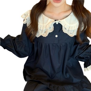 2025 mùa xuân và mùa thu mới lưới màu đỏ dễ thương cổ áo búp bê cô gái ngọt ngào đồ ngủ dài tay áo rộng phù hợp với nhà - Product Image 5