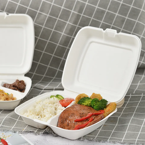 Doğrudan fabrika 9*8 inç 3 bölme tek Bagasse konteyner Compostable sofra şeker kamışı kapaklı kutusu - Product Image 3