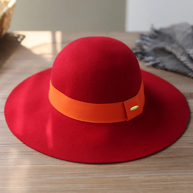 Linglong 2024 nuevo diseño moda Color rojo tamaño grande plegable Bowler 100% fieltro de lana sombrero de ala ancha mujer flexible