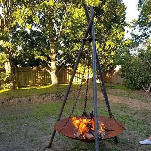 Outdoor Wood Fired Steel Solo feuerstelle mit grill herd feuerstelle grill/Quick Folding Open Stainless Steel bbq Chain Tripod