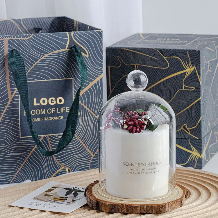 Layanan Logo disesuaikan lilin Aroma mewah lilin kedelai dan minyak wangi lilin Aroma aromaterapi dengan kotak hadiah timah stoples kaca