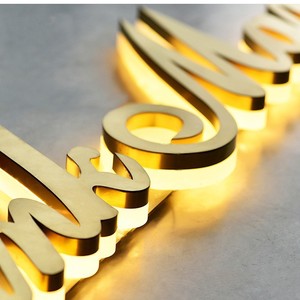 Edelstahl Gold Spiegel Led Kanal Brief Zeichen Coffee Shop Led beleuchtete Zeichen 3d Led Backlit Letter Beschilderung - Product Image 3