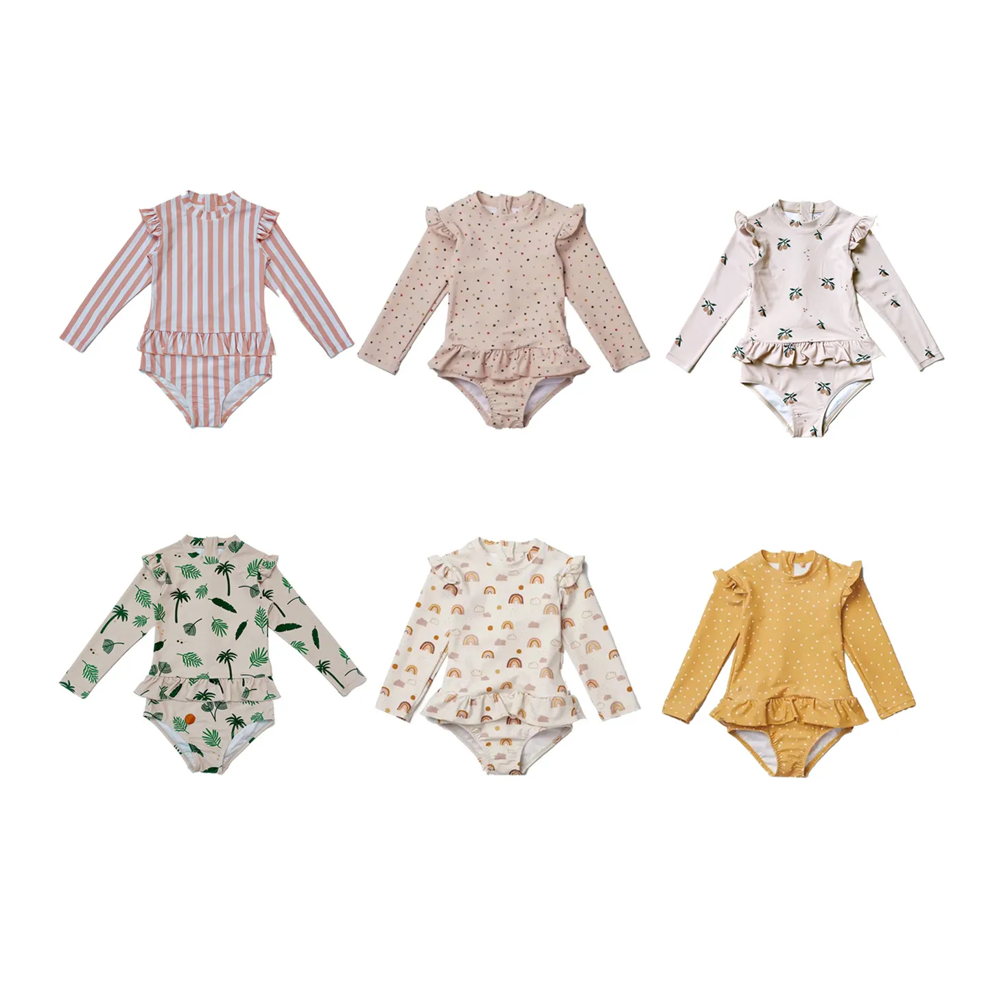 Kustom grosir baju renang anak perempuan romper lucu anak-anak baju renang modis baju anak-anak baju renang lengan panjang