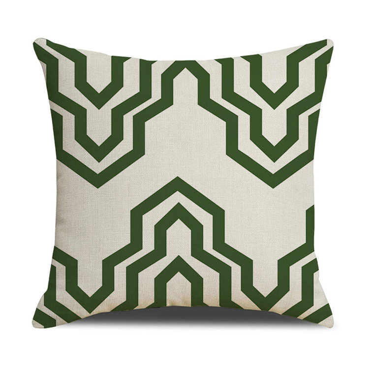 Luxury Style Green Linen Sofa Pillowcase Dark Green Geometric Pattern Pillowcase Bedside Decoration Cushion Cover
