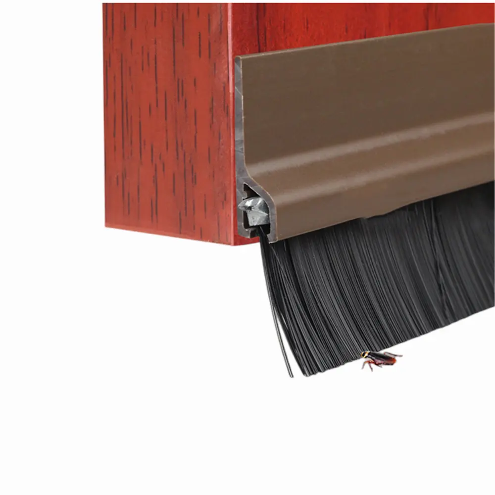 Door Brush Bottom Sweep Plastic Holder with Black Nylon Brush for Home Under Door Seals