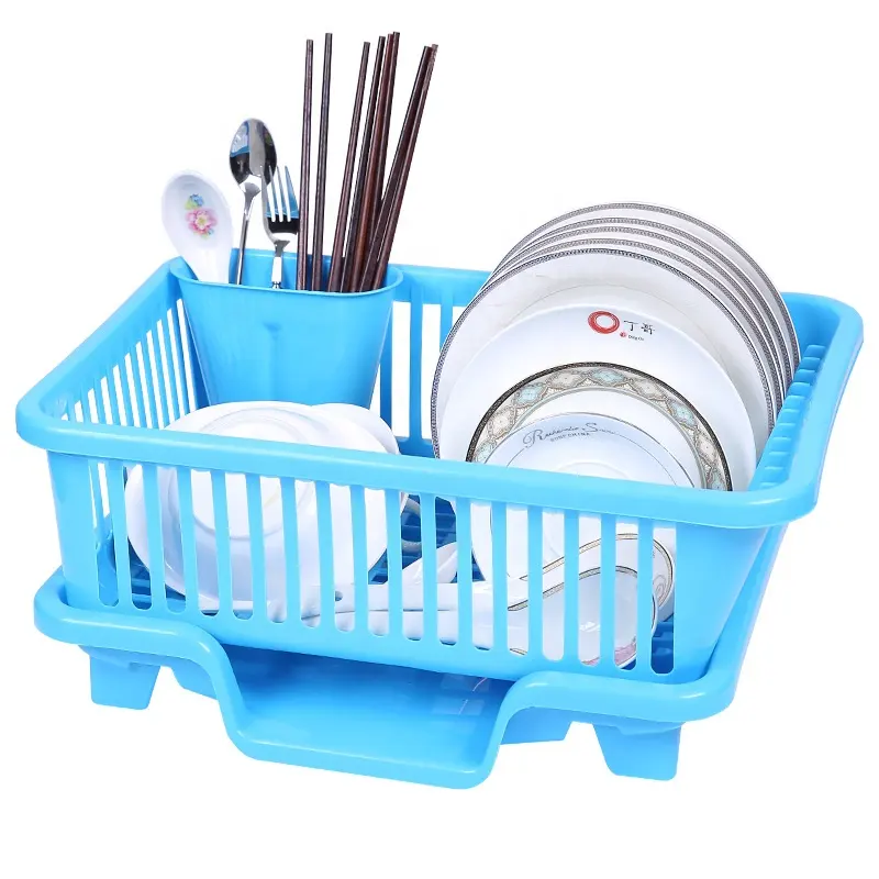 Multi Purpose Washing Holder Plastic Basket Organizer Rack Kitchen Drainer Kitchen Organizer Dishes Drying Rack with Tray 2pcs