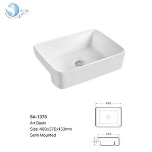 半安装盆矩形陶瓷柜洗手盆浴室水槽 - Product Image 2