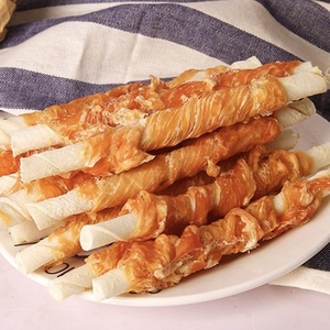 Grosir organik berprotein tinggi rasa ayam Gerinda anjing gigi membersihkan stik gigit lem dibungkus kulit sapi rol makanan ringan anjing - Product Image 4