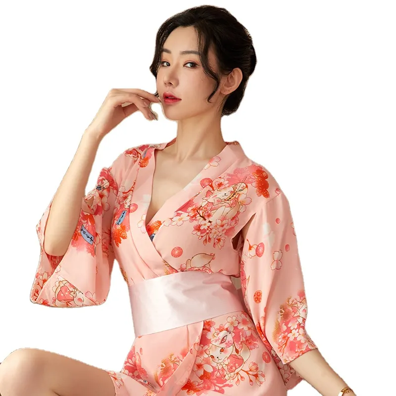Sexy Sakura Kimono Adorável Uniforme Japonês Sexy Estampa Floral Yukata Roupa de Dormir Tradicional Asiática Roupa de Geisha Roupas Vintage
