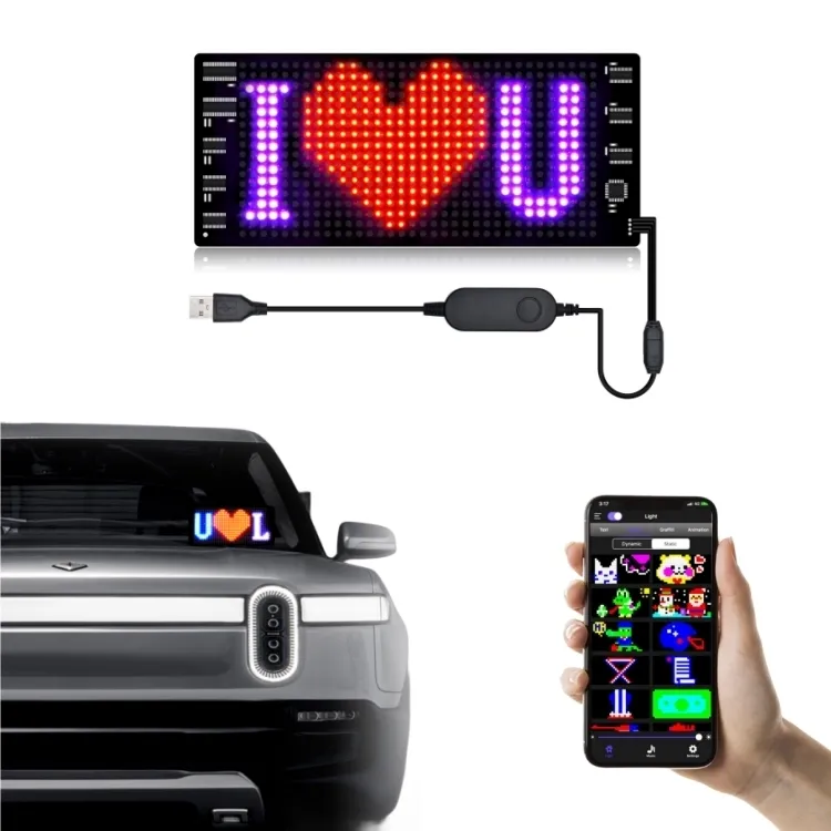 Panneau matriciel LED flexible Bluetooth, affichage publicitaire intelligent et roulant de texte personnalisé pour voiture