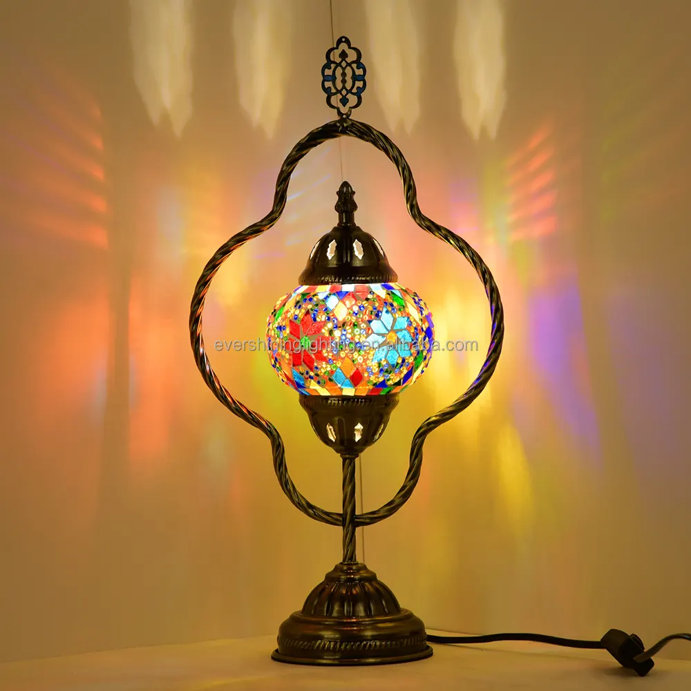 Marrakech decoración hecha a mano turco marroquí mosaico lámpara de mesa de cristal