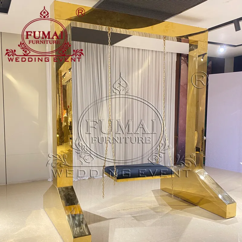 Arco De Aço Inoxidável De Ouro Wedding Stage Backdrop Swing Do Casamento