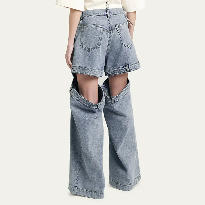 TWOTWINSTYLE Vente en gros Jeans amples décontractés à jambes larges Jeans taille haute évidés streetwear en denim longueur au sol pour femmes