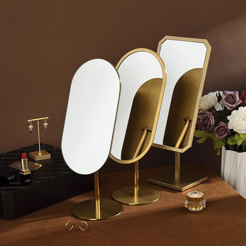 DIGU avrupa ve amerikan High-end masaüstü altın takı mağaza için makyaj aynası altın Metal cam görüntüleme ayna