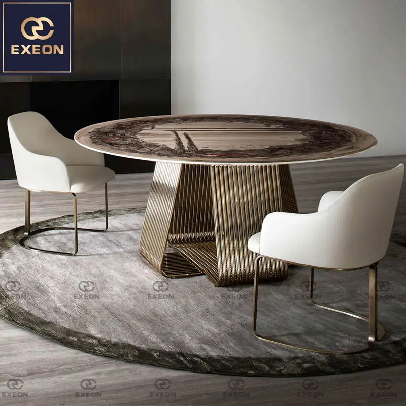 Set tavolo da pranzo italiano tavolo da pranzo classico in marmo naturale Set di tavoli e sedie da pranzo di lusso con piano a 6 posti