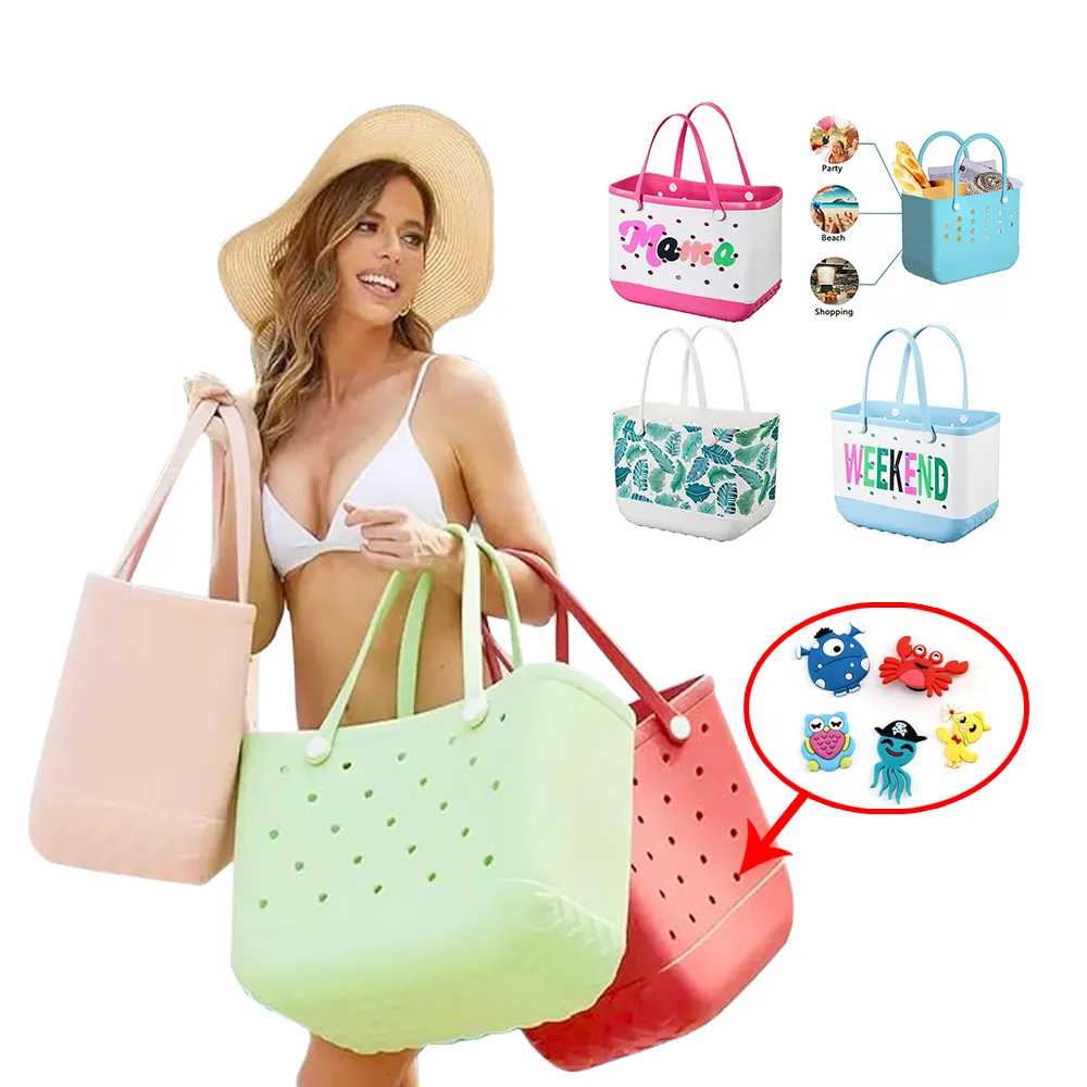 Padrões personalizáveis por atacado bogg bag acessórios EVA praia saco Outdoor impermeável das mulheres sacolas