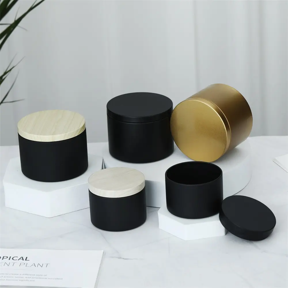 Manufacturers directly supply 8 oz double sided matte black straight cylinder aroma candle can diffuser stone iron box