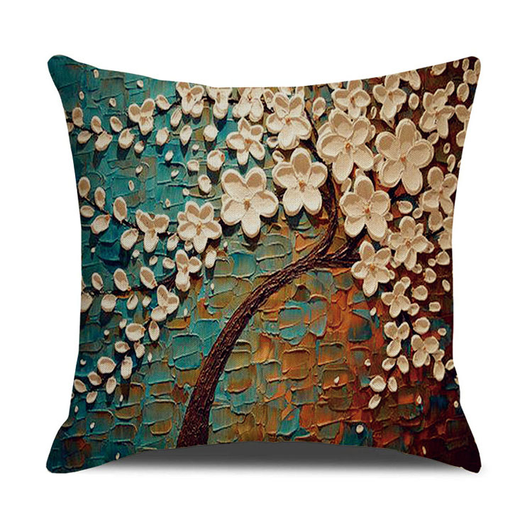 ins Nordic style oil painting tree print linen square pillow cover sofa bed cushion cover