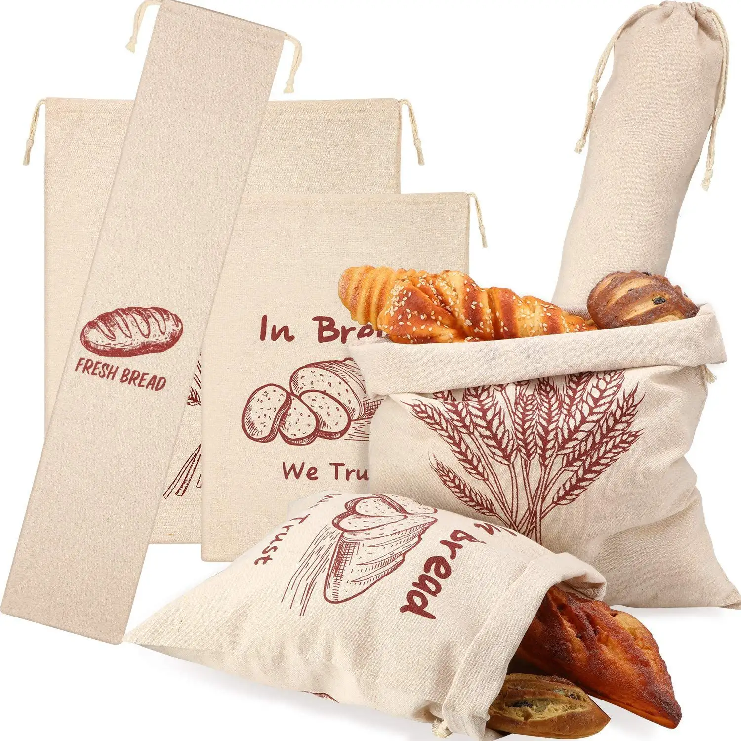 Sacchetto di pane personalizzato stampato in lino per Groercy verdure sacchetti di cotone con coulisse in tela ecologica