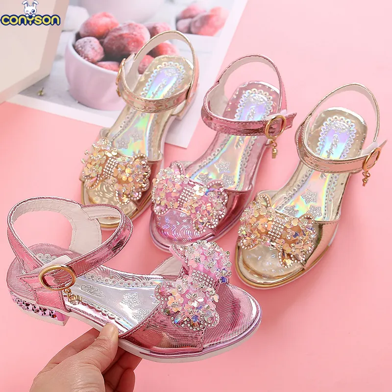 Conyson vendita calda estate nuova moda taglia coreana 26-36 paillettes per bambini scarpe da principessa con perle scarpe da ballo per bambina