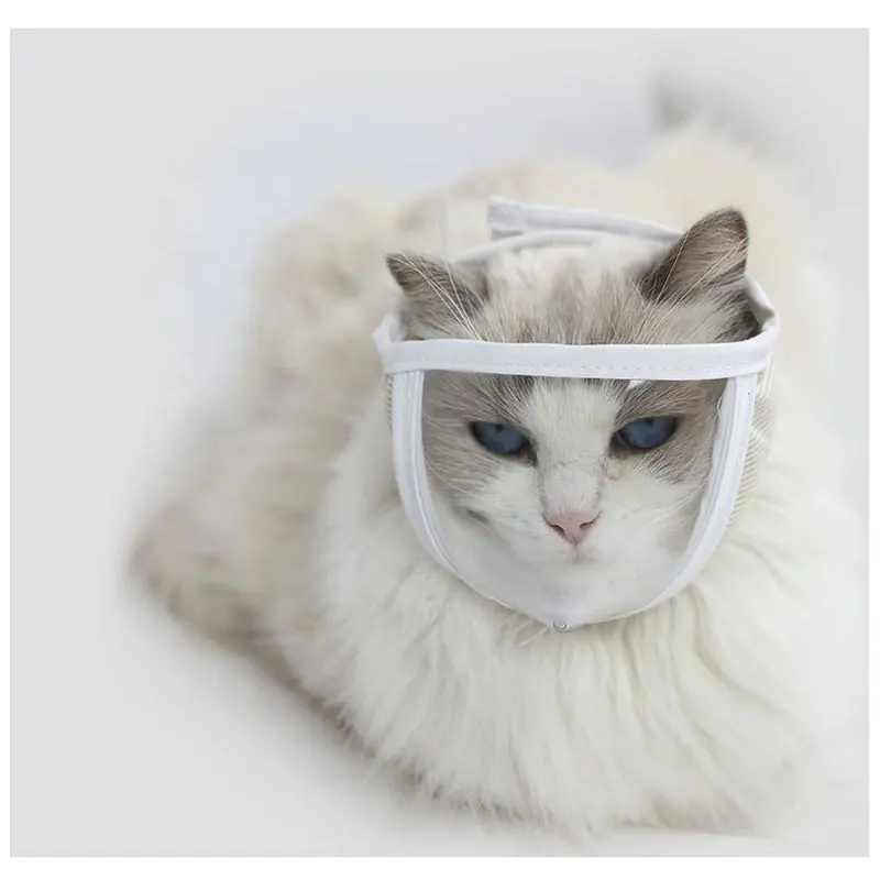 Máscara transparente para olho de gato, máscara respirável anti-mordida para limpeza de gatos