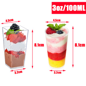 使い捨てプラスチックカップ90ml3ozスクエアラウンドムースカップバフィカップケーキデザートサラダ