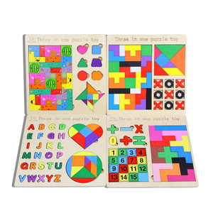 ออกแบบใหม่เด็กก่อนวัยเรียนไม้ 3 ใน 1 ปริศนาบล็อกความรู้ความเข้าใจเกม Montessori การศึกษา Tangram ของเล่นสําหรับเด็กวัยหัดเดิน - Product Image 1