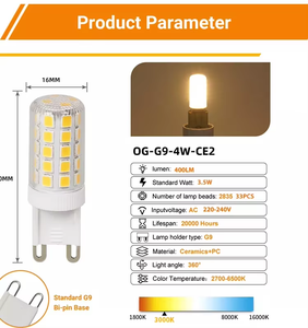 หลอดไฟ LED G9ฐานสองขา3.5W T4 LED สำหรับโคมไฟระย้าคริสตัลฐาน G9 400LM ลำแสง360องศาสำหรับไฟบ้านหรี่แสงไม่ได้ - Product Image 2