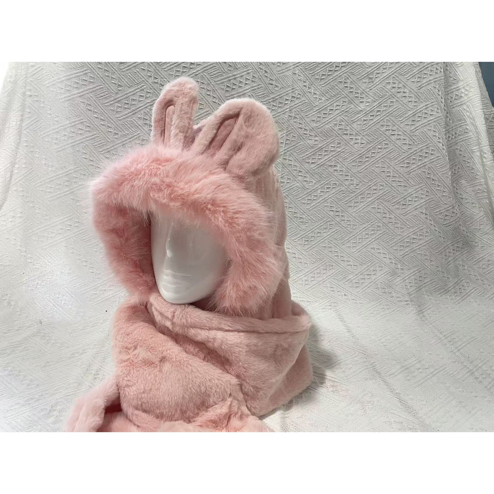 Chapeau oreilles de lapin adulte (rose, épaissi, 270g)