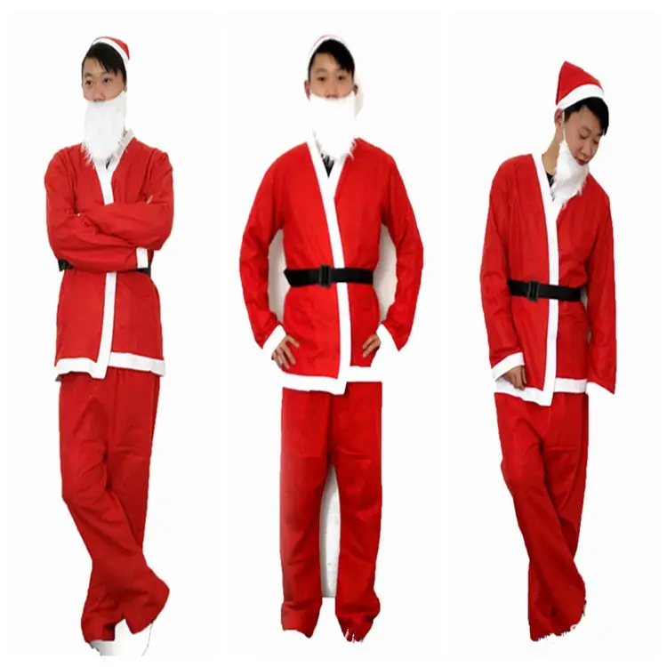 Disfraz de Papá Noel para adultos, abrigo, pantalones, cinturón de barba, sombrero, accesorios de Navidad, conjunto de ropa de Navidad