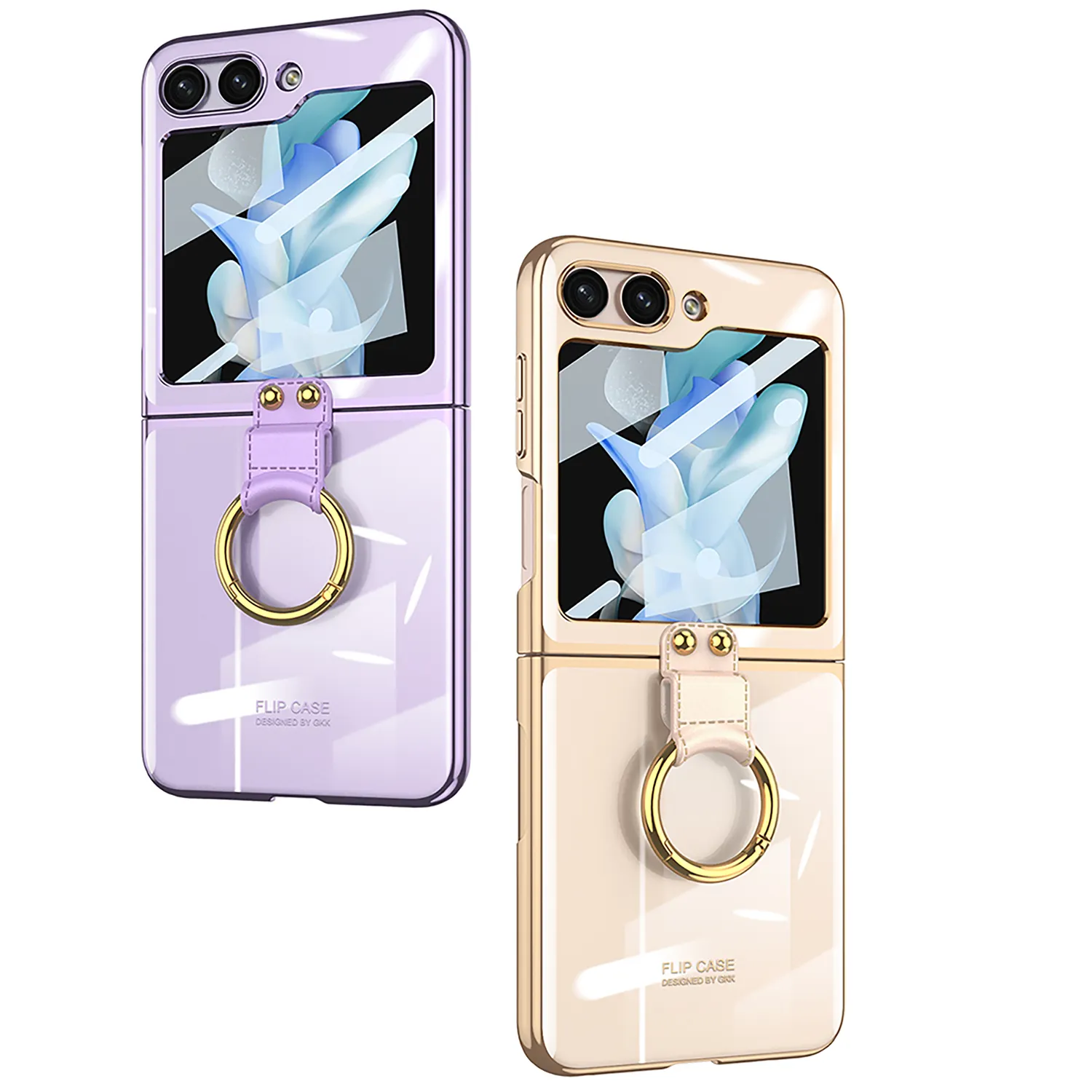 2023 Hot selling for Samsung Galaxy Z Flip 5 mobile phone case with ring and toughened film for z flip 5 clear transparent case