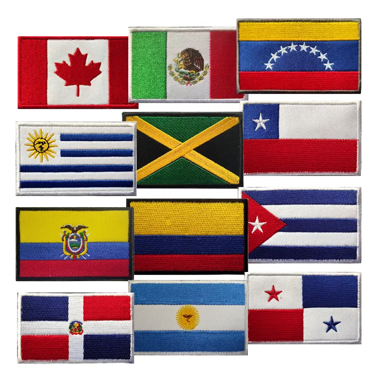 Parche de bandera bordada de todos los países de América, gancho y etiqueta de bucle, brazalete, logo cosido en parches personalizados