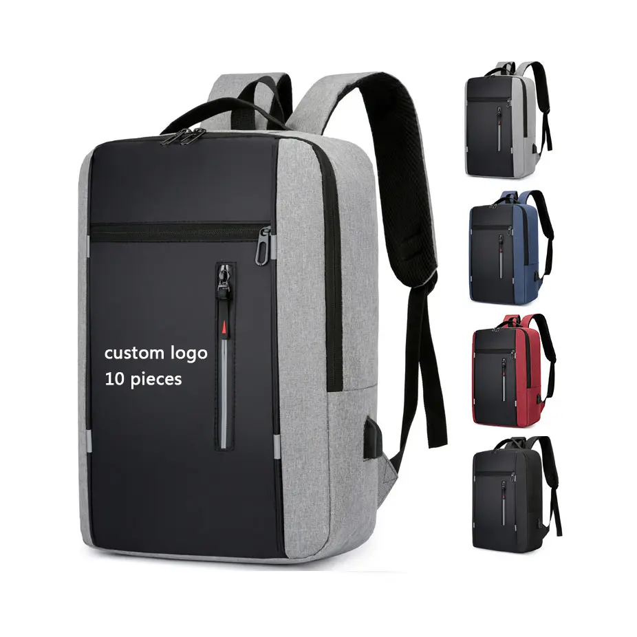 Mochila transpirable con logotipo personalizado para hombre, bolsa para ordenador portátil de negocios de gran capacidad, escolar para estudiante con USB, 10 piezas