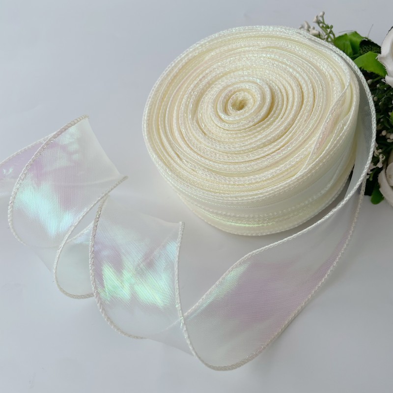 Tulle a coda di pesce iridescente-4 cm-crema-beige-365 m