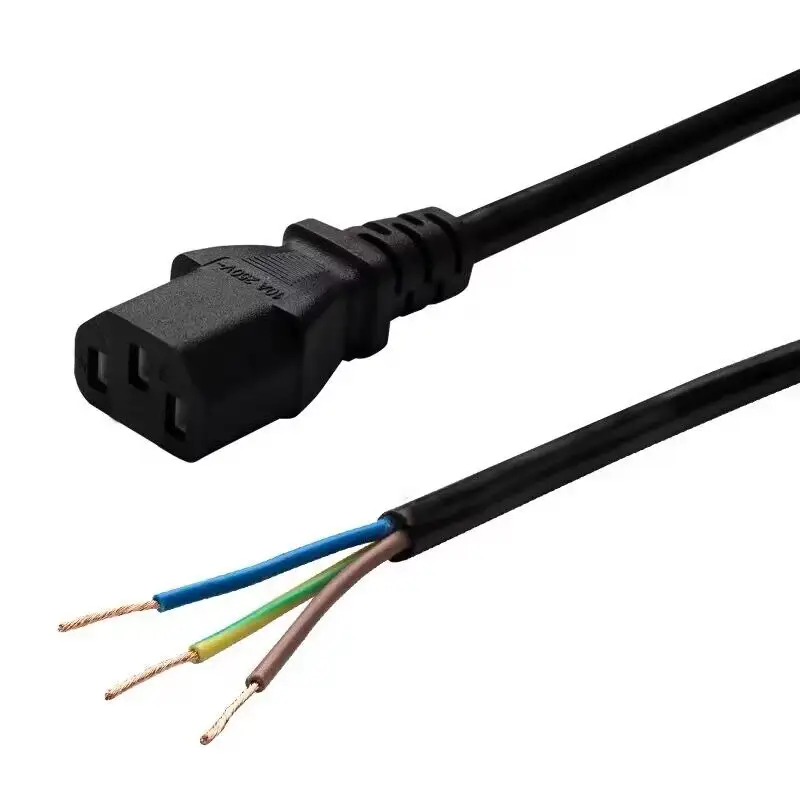 IEC320 C14 fişi ile 3 Pin soyulmuş ve kalaylı 3pin Ac kablosu 125v güç kablosu