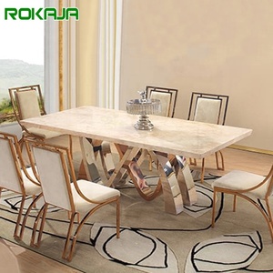 Luxury Italian Marble Dining <strong>Table</strong> <strong>Set</strong> New Household <strong>S</strong> Shaped Stainless Steel Feet Modern Rectangular Dinning <strong>Table</strong> <strong>Set</strong> - Product Image 1