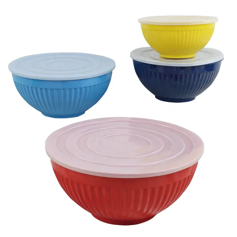 New arrival hot sale melamine household tableware 5 piece set colorful salad mixing bowl with lid